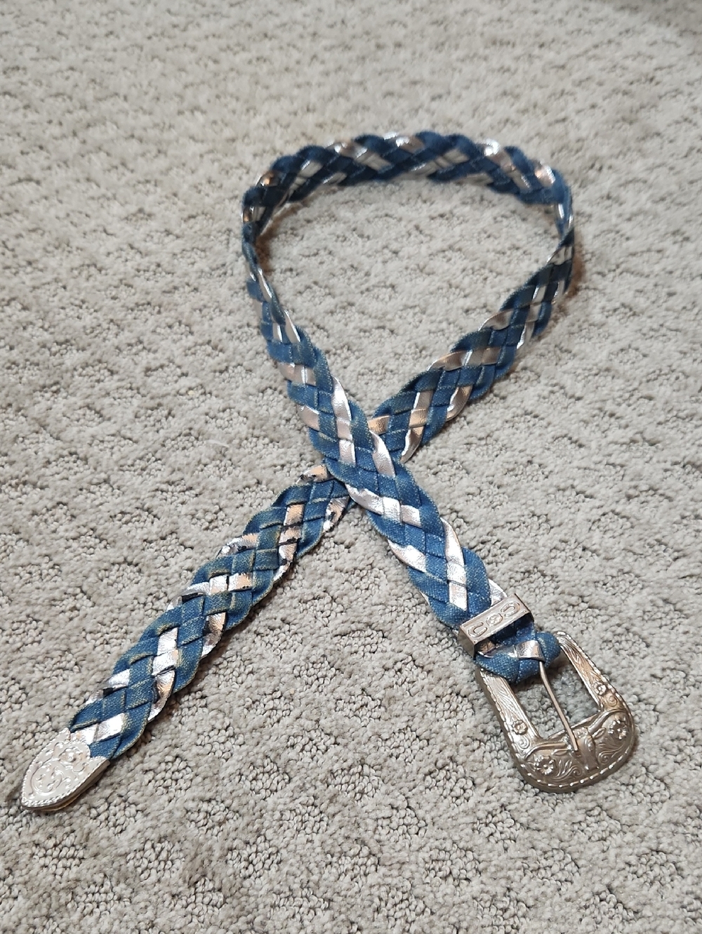 Vintage Blondies Braided Denim Blue & Metallic Silver Belt Sexy Rodeo Style